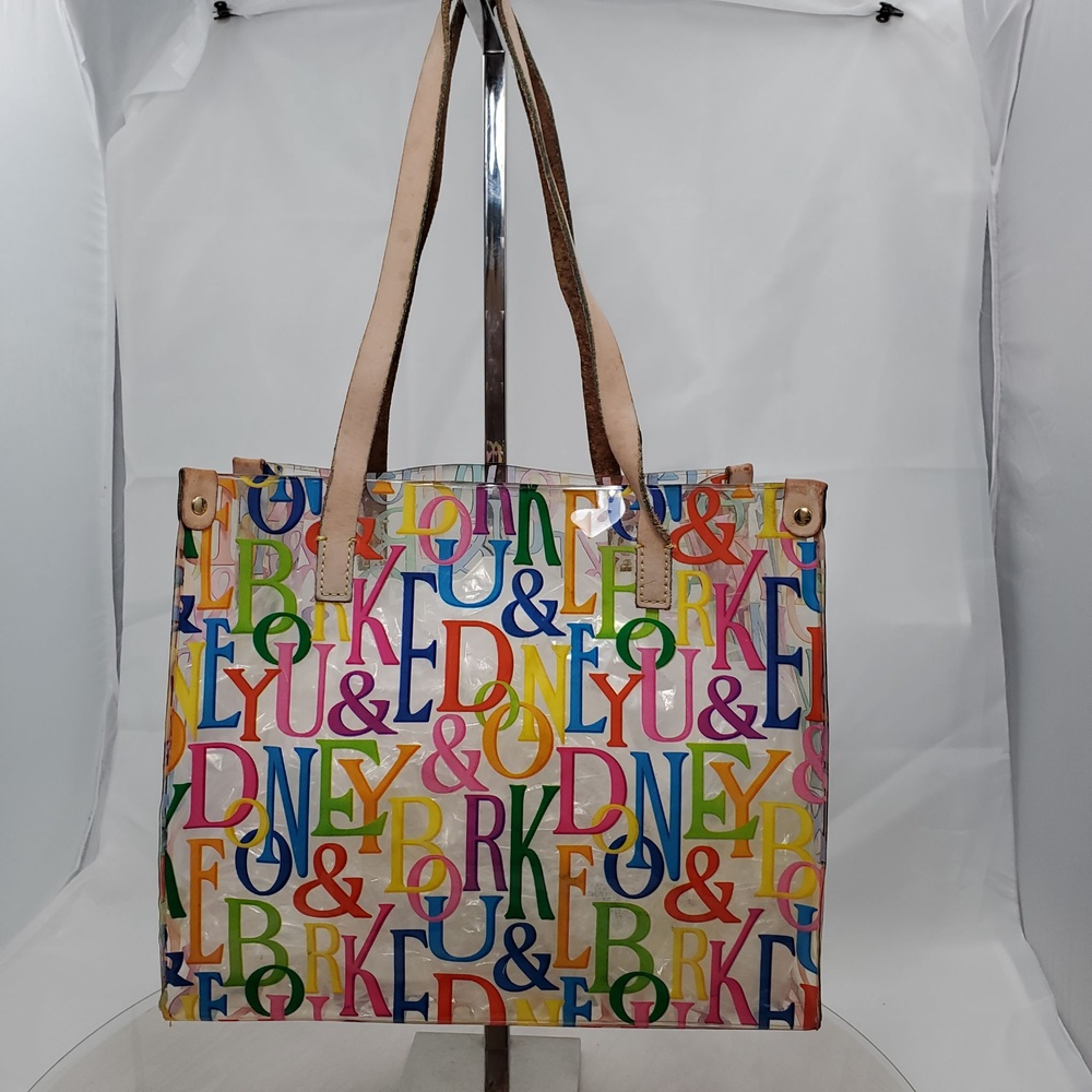 Worn Vintage Y2K Dooney & Bourke It Multicolor Logo PVC Clear Tote Shoulder Bag